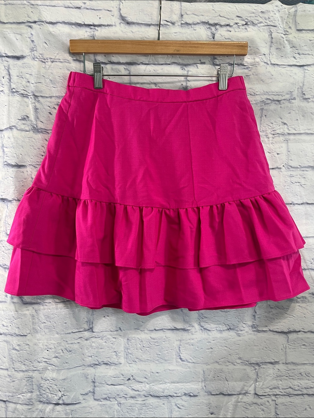 J. Crew Wool Flannel Skirt Tiered Ruffles “Vintage Berry” Size 6 Feminine Pink